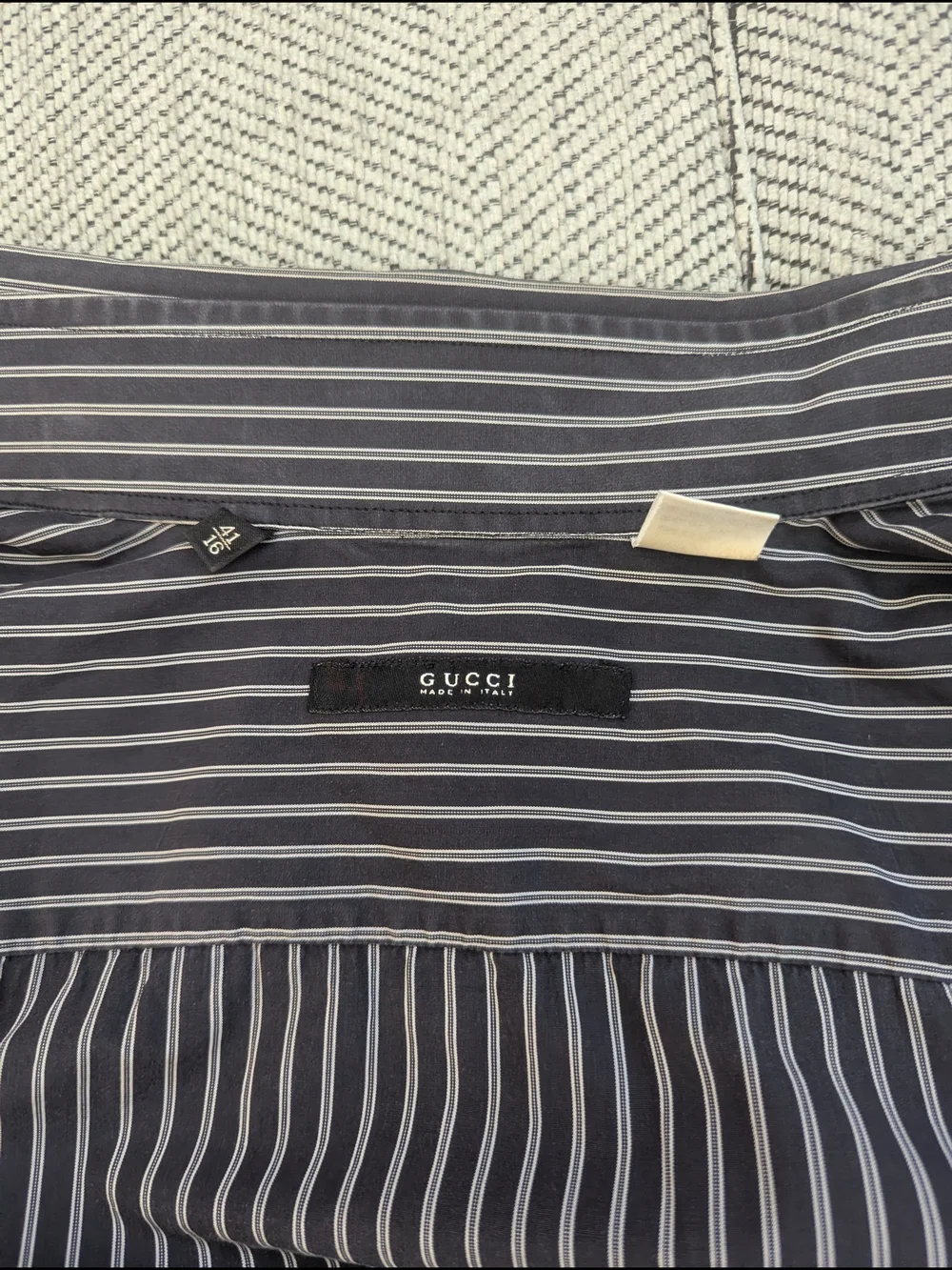 Gucci Men's Striped Dress Shirt Size 41 16 Charcoal Black White Made In Italy